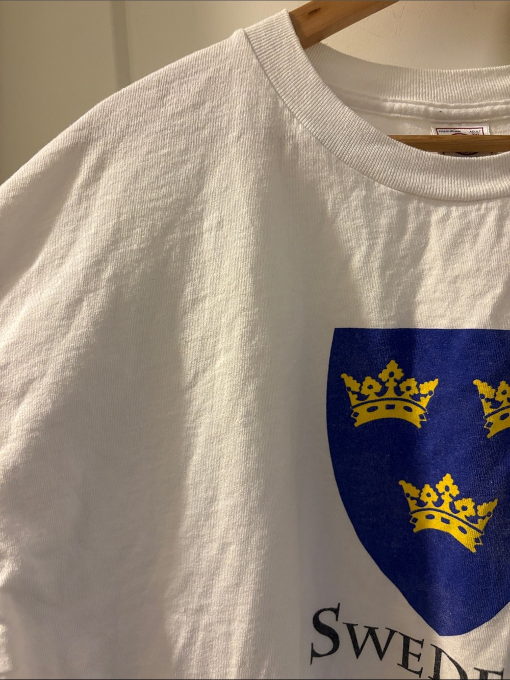 Sweden White Tee with Blue Shield & Yellow Crowns - Picture 4 of 5